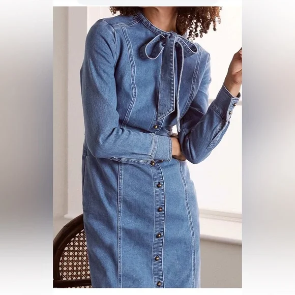 Boden Blue Long Sleeve Denim Dress - Picture 2 of 4